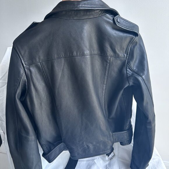 AllSaints Classic Black Leather Moto Biker Jacket | Size 8 - Picture 4 of 6
